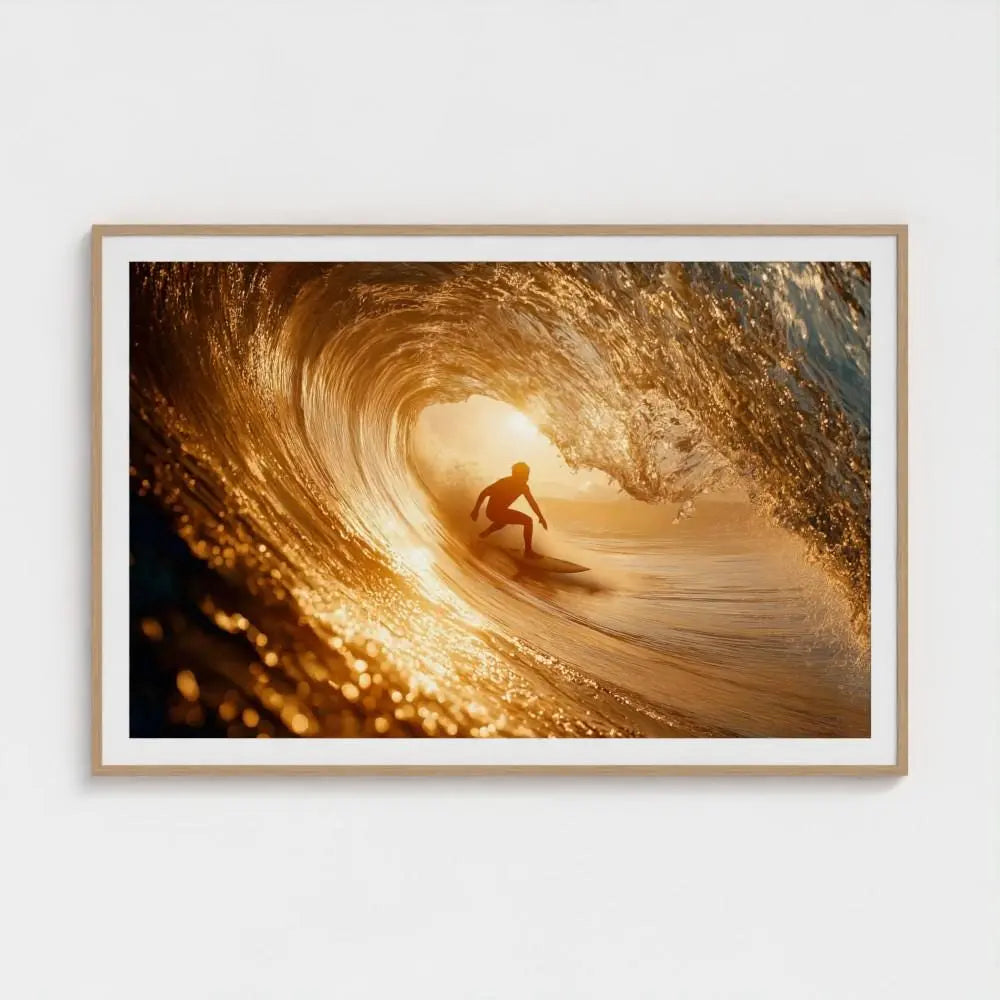 Amber Wave — Surfer Wall Art Print, Golden Wave Photography, Nautical Coastal Home Decor