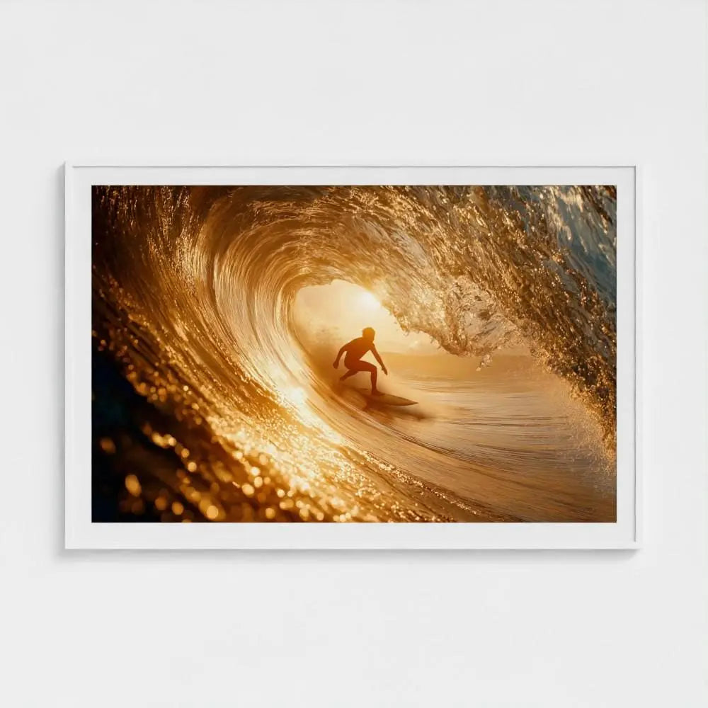 Amber Wave — Surfer Wall Art Print, Golden Wave Photography, Nautical Coastal Home Decor