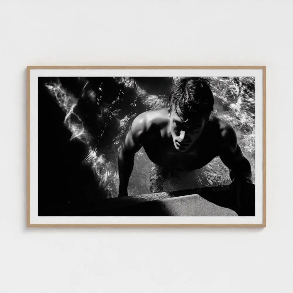 Black & White Swimmer Wall Art Print – Male Figure Pool Photography, Modern Decor