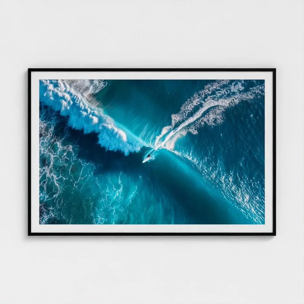 Breakline — Aerial Surfer Wall Art Print, Turquoise Wave Photography, Coastal Nautical Modern Decor