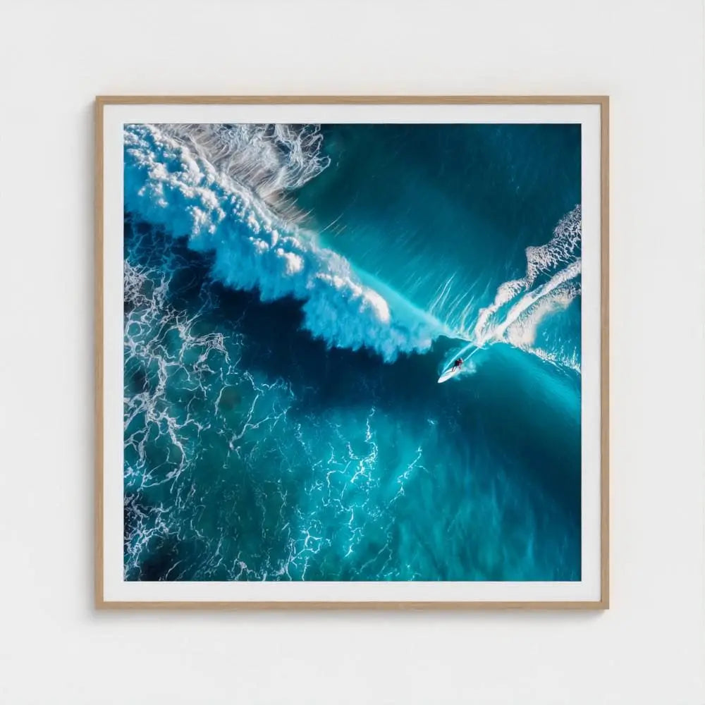 Breakline — Aerial Surfer Wall Art Print, Turquoise Wave Photography, Coastal Nautical Modern Decor