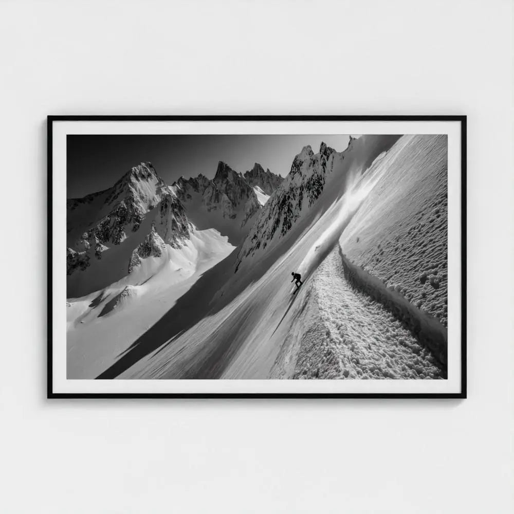 Ridge Break — Skier Wall Art Print, Black & White Mountain Photography, Alpine Winter Decor