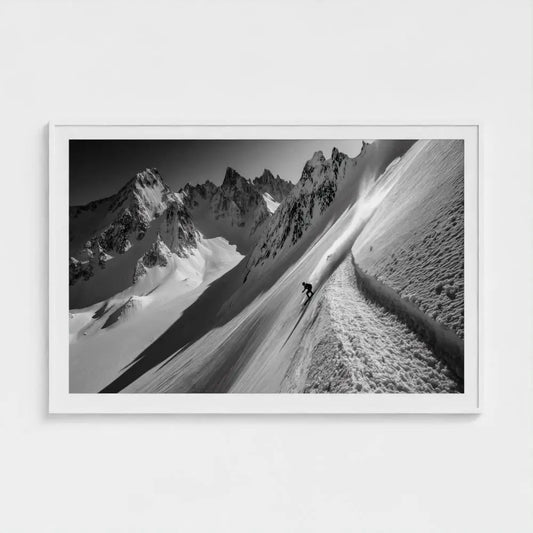 Ridge Break — Skier Wall Art Print, Black & White Mountain Photography, Alpine Winter Decor