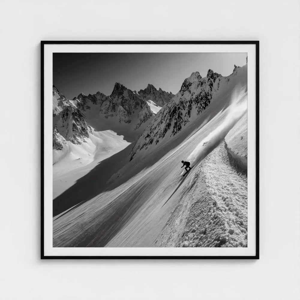 Ridge Break — Skier Wall Art Print, Black & White Mountain Photography, Alpine Winter Decor