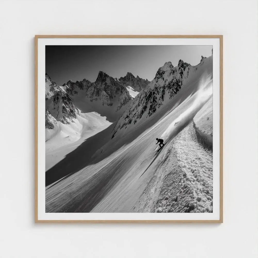 Ridge Break — Skier Wall Art Print, Black & White Mountain Photography, Alpine Winter Decor
