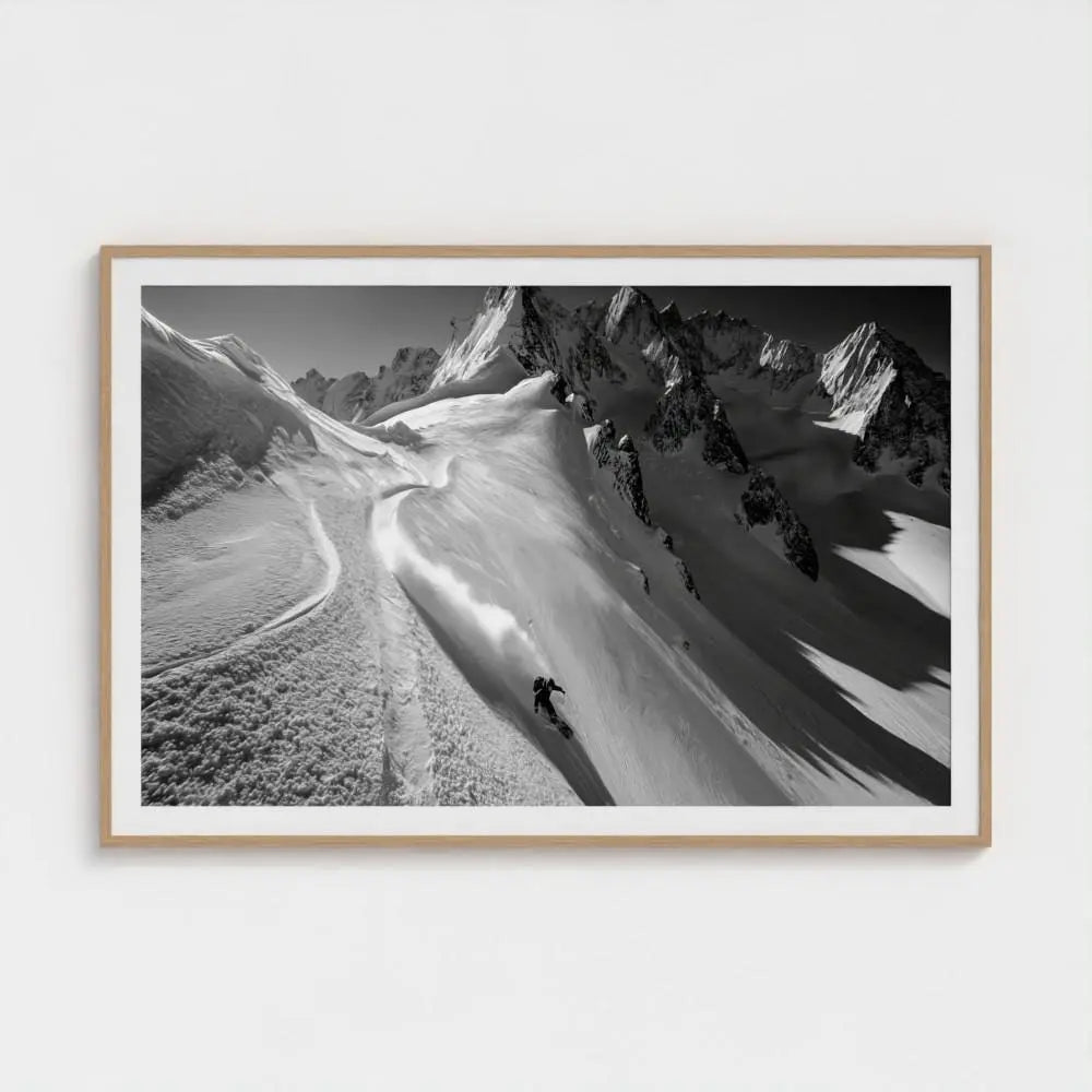Serpentine Slope — Skier Wall Art Print, Black & White Mountain Photography, Alpine Winter Decor