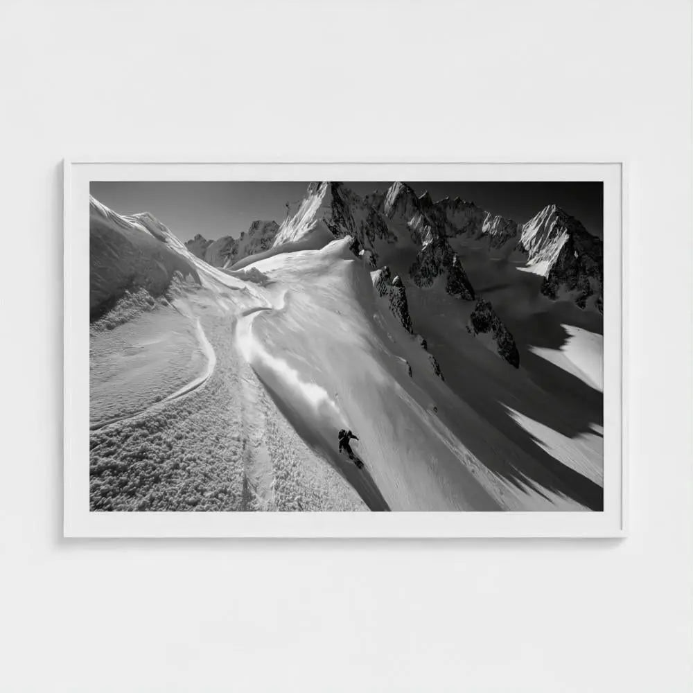 Serpentine Slope — Skier Wall Art Print, Black & White Mountain Photography, Alpine Winter Decor