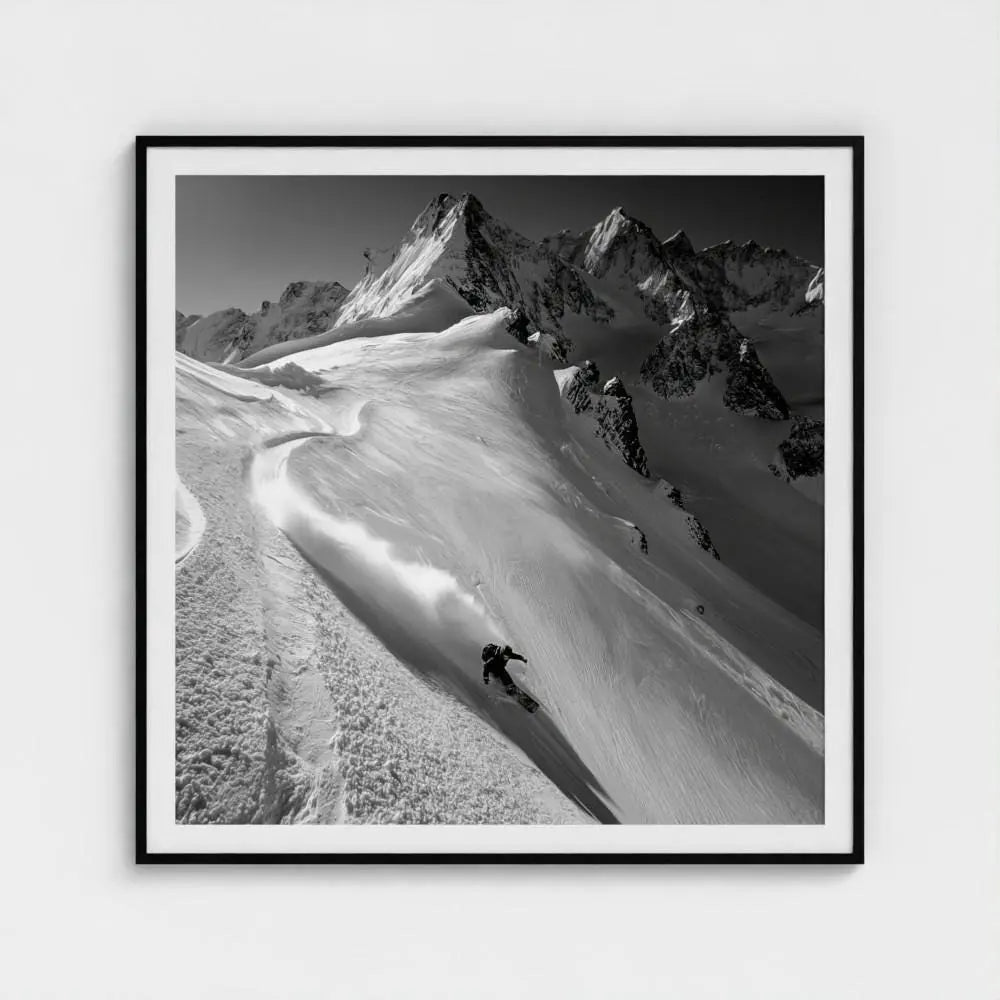 Serpentine Slope — Skier Wall Art Print, Black & White Mountain Photography, Alpine Winter Decor