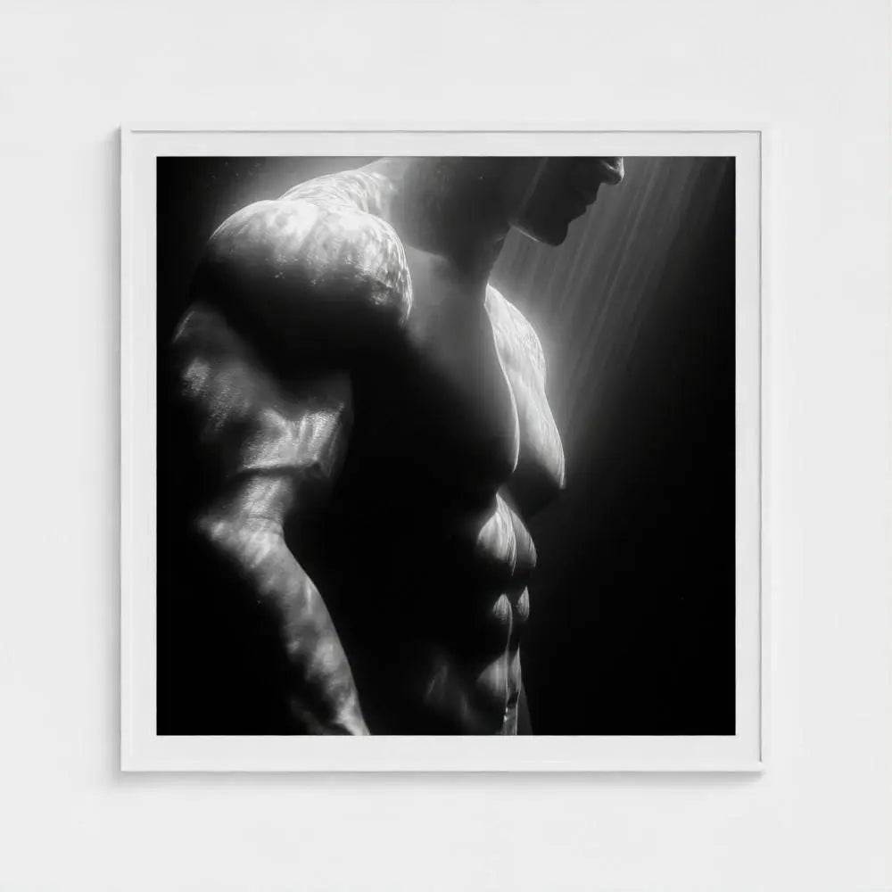 Male Surfer Wall Art Print – Black & White Torso Photography, Minimalist Ocean Decor