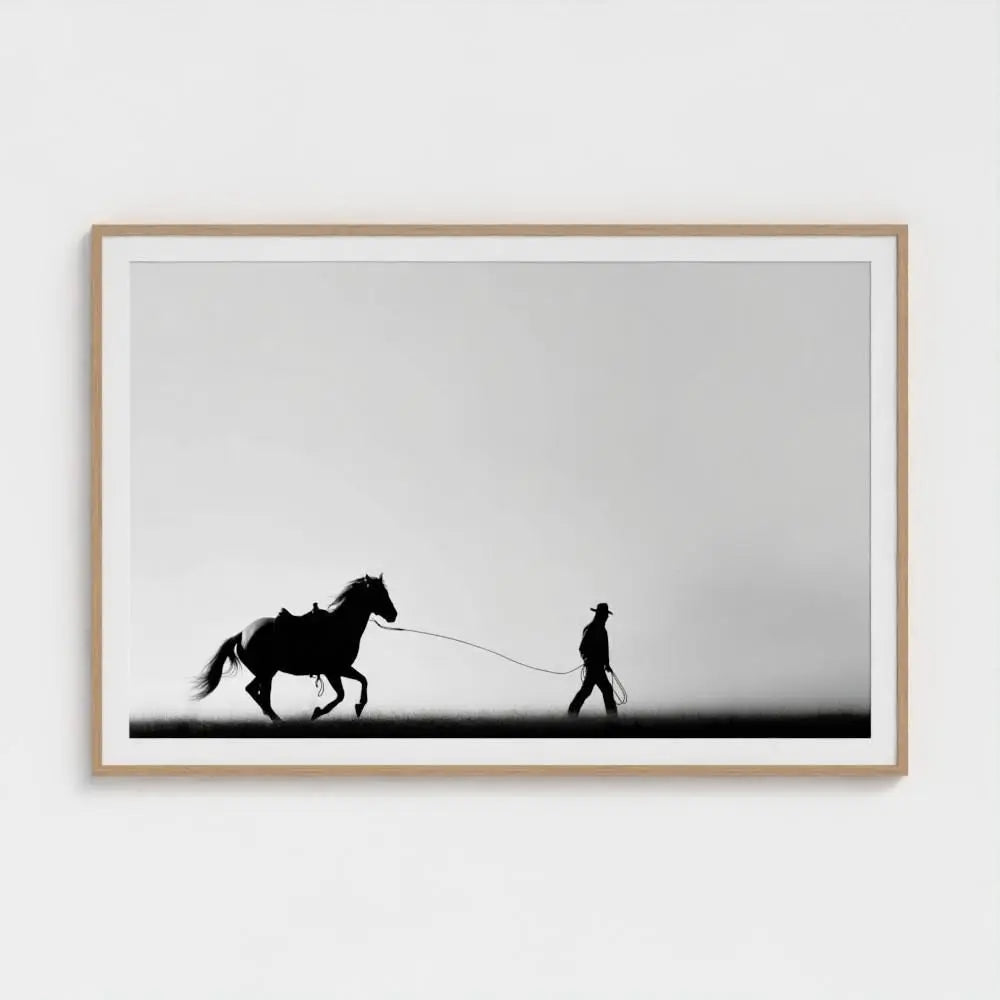 Wild Horses Cowboy Wall Art Print – Black & White Western Photography, Minimalist Rustic Decor, Giclée Fine Art