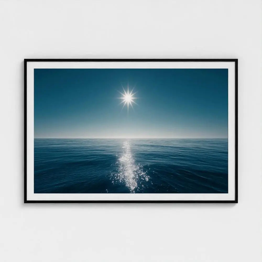 Ocean Horizon Photography Print, Minimalist Coastal Wall Art, Blue Sea and Sun Artwork, Modern Beach House Decor, Fine Art Seascape
