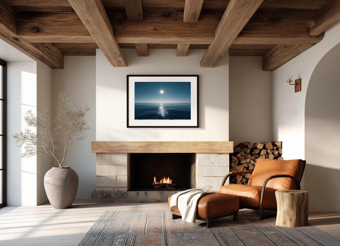 Ocean Horizon Photography Print, Minimalist Coastal Wall Art, Blue Sea and Sun Artwork, Modern Beach House Decor, Fine Art Seascape