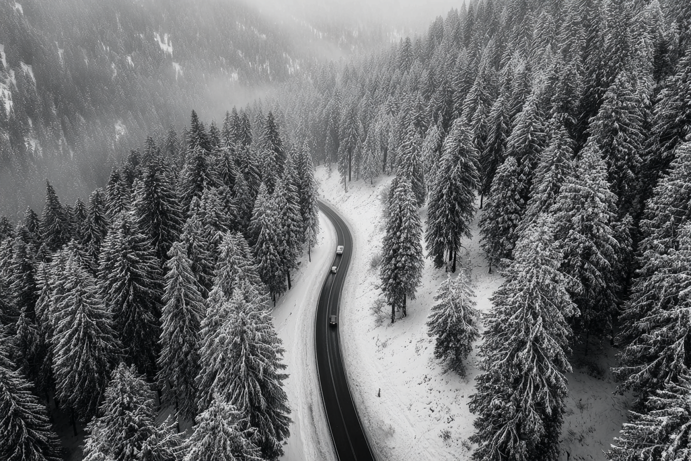 Raw unframed artwork — Snow Covered Road Aerial — Minimalist Landscape Photography | Studio Stevie — source 13344971620655