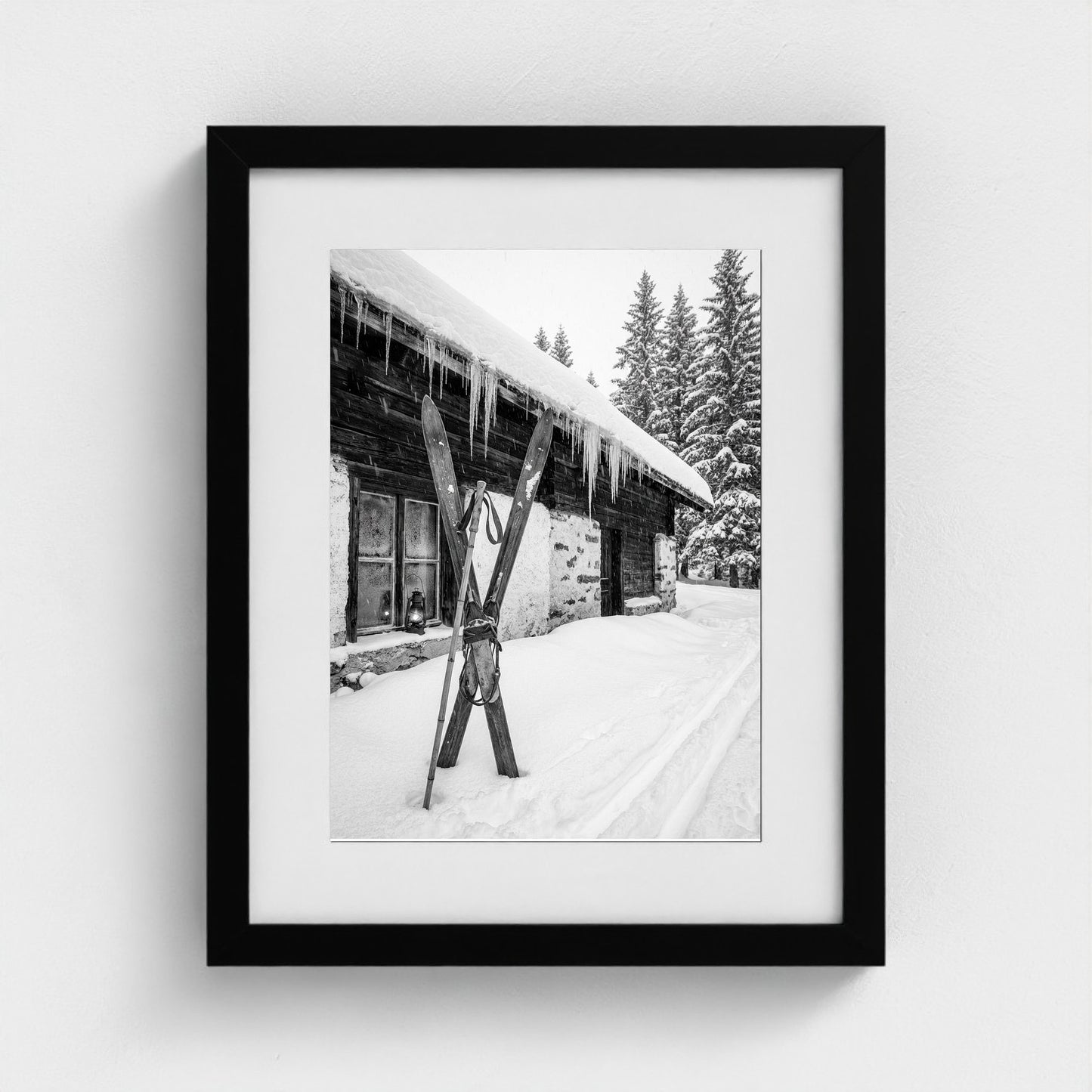 bw-gone-skiing 11x14-black frame frame