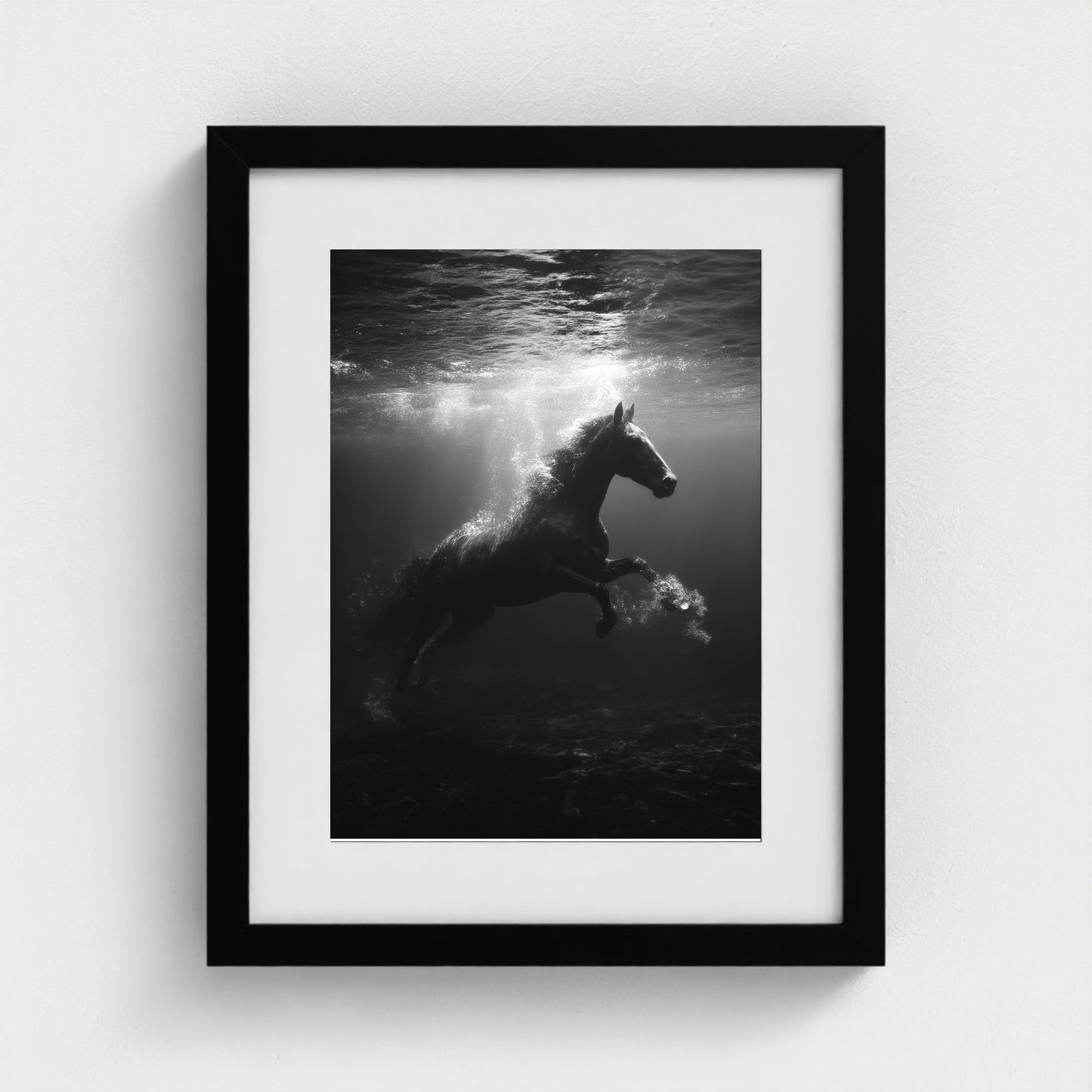 surreal-underwater-scene-of-horse-suspended-mid 11x14-black frame frame