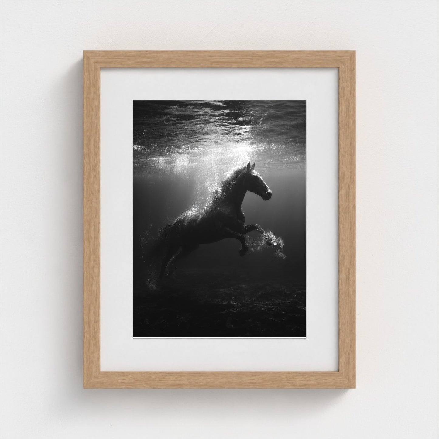 surreal-underwater-scene-of-horse-suspended-mid 11x14-natural frame frame