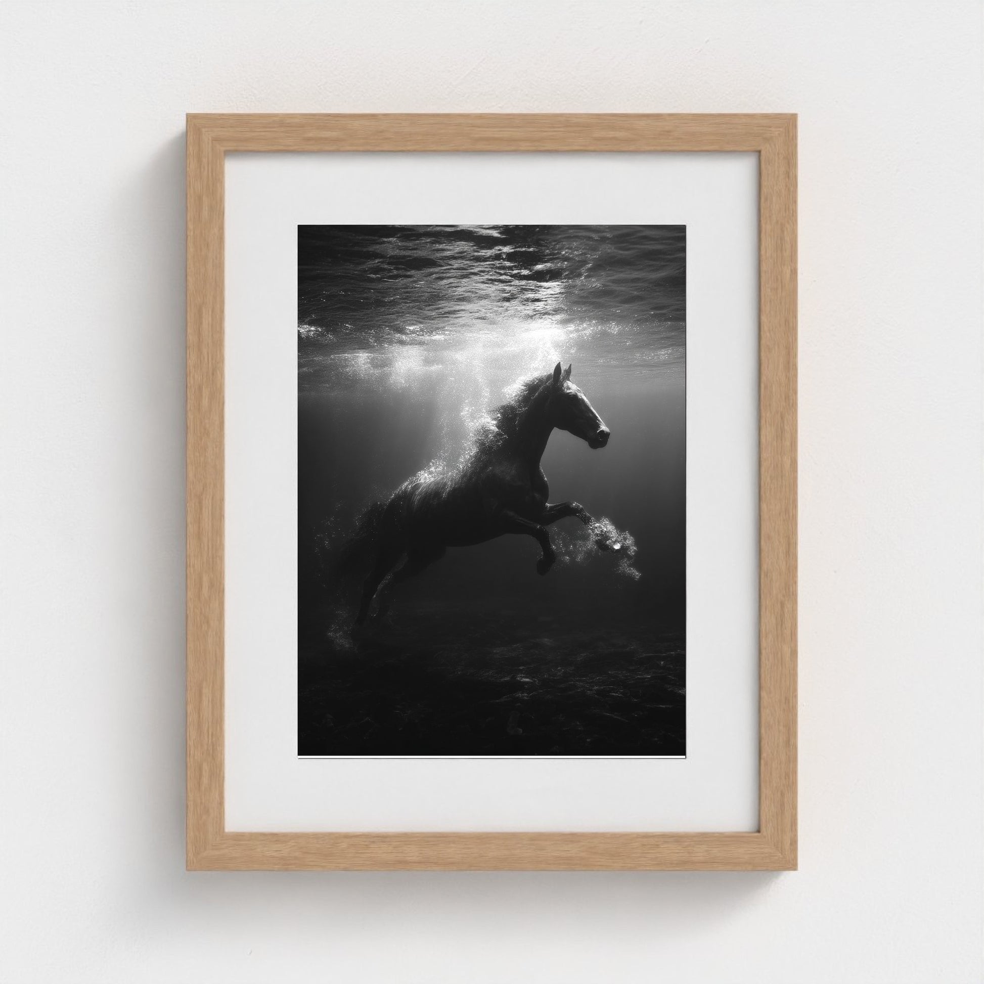 surreal-underwater-scene-of-horse-suspended-mid 11x14-natural frame frame