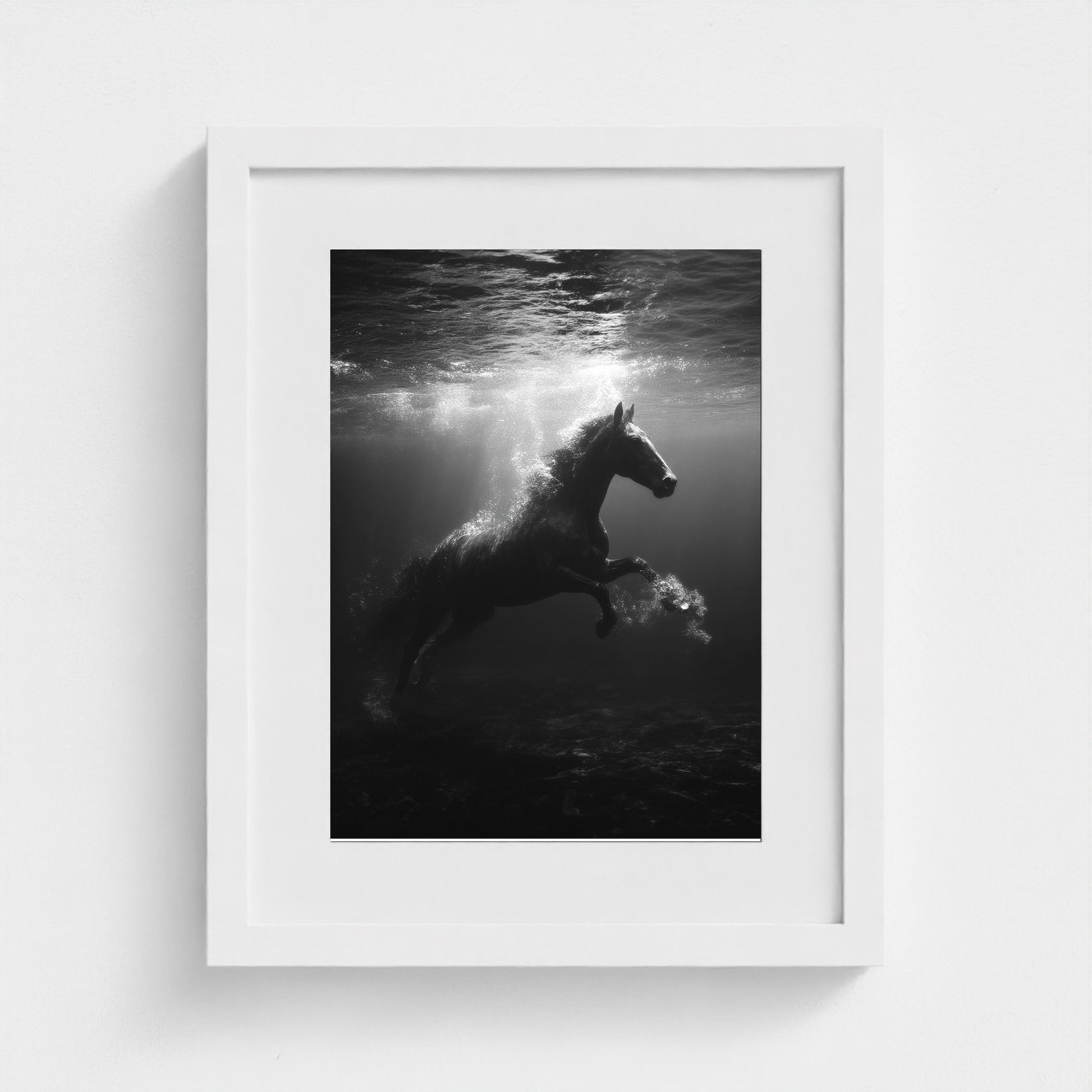 surreal-underwater-scene-of-horse-suspended-mid 11x14-white frame frame
