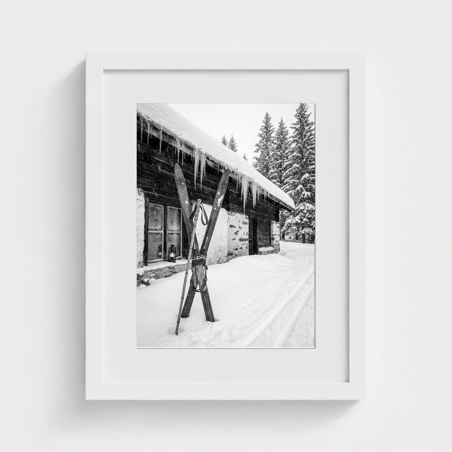 bw-gone-skiing 11x14-white frame frame