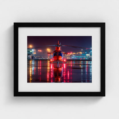 night-apron-with-reflections-wet-runway-reflecti 14x11-black frame frame