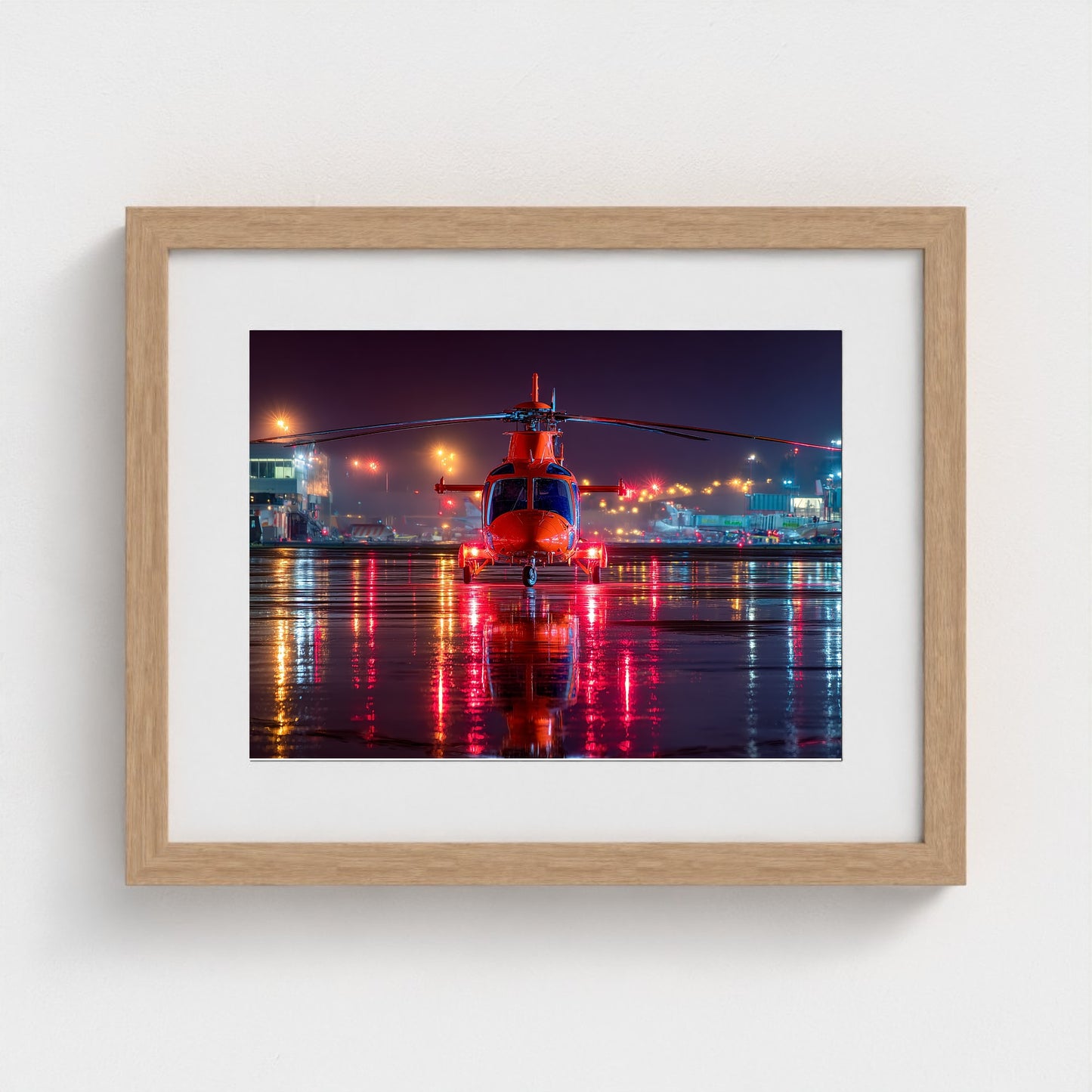 night-apron-with-reflections-wet-runway-reflecti 14x11-natural frame frame