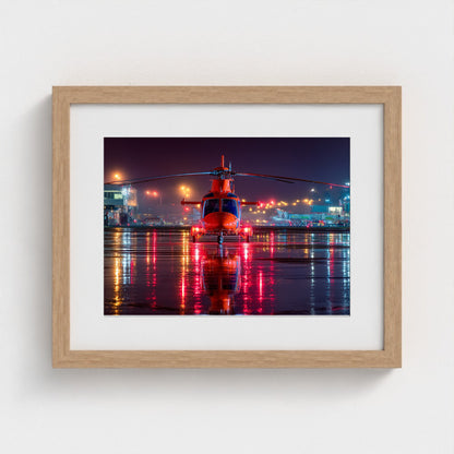 night-apron-with-reflections-wet-runway-reflecti 14x11-natural frame frame