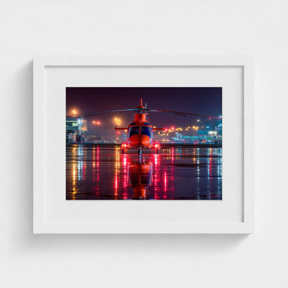 night-apron-with-reflections-wet-runway-reflecti 14x11-white frame frame