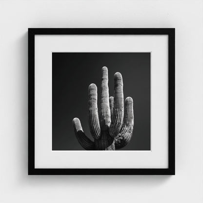 timeless-black-and-white-fine-art-desert-cactus 16x16-black frame frame
