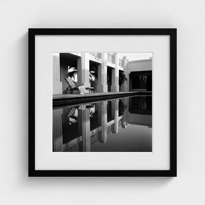 hotel-pool-dawn 16x16-black frame frame