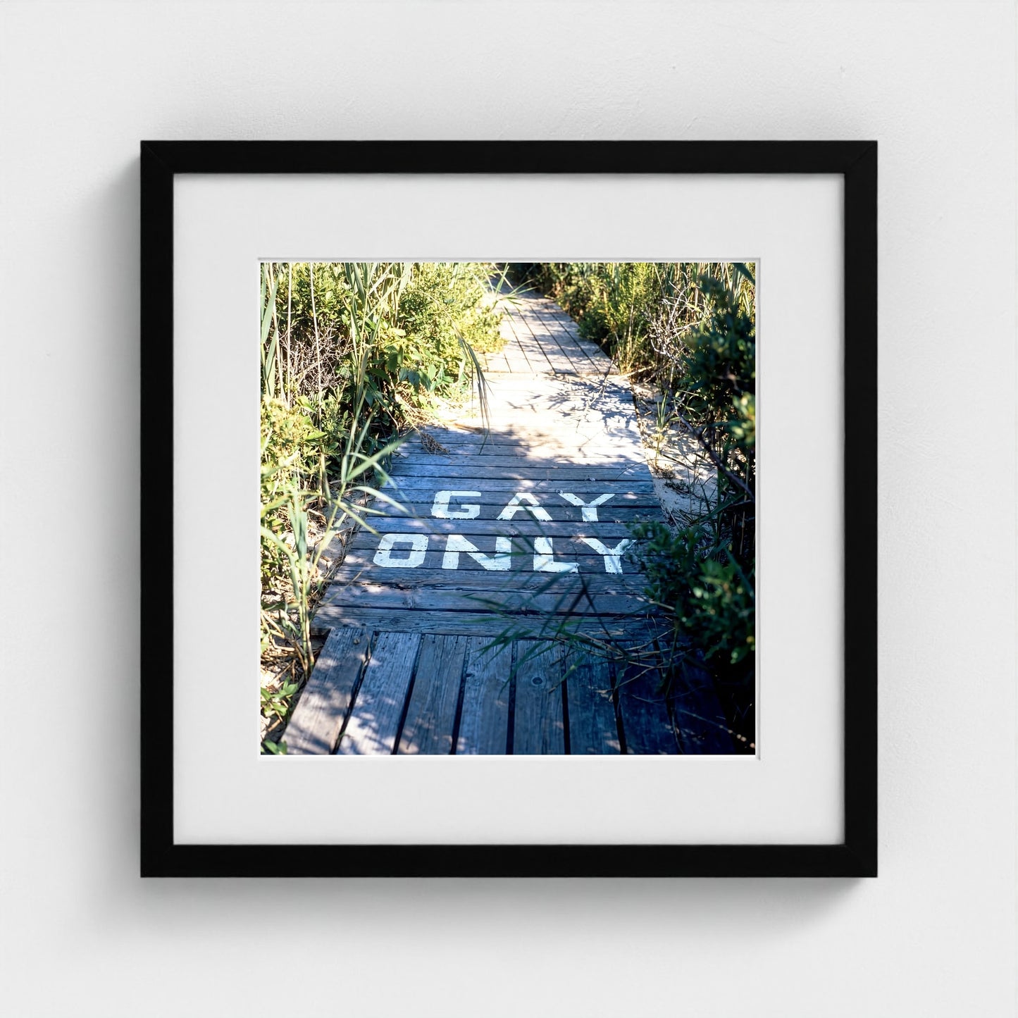 2026 03 12 15 34 00 Gays Only Boardwalk Zoomout Square 16x16-black frame — Fire Island Modern