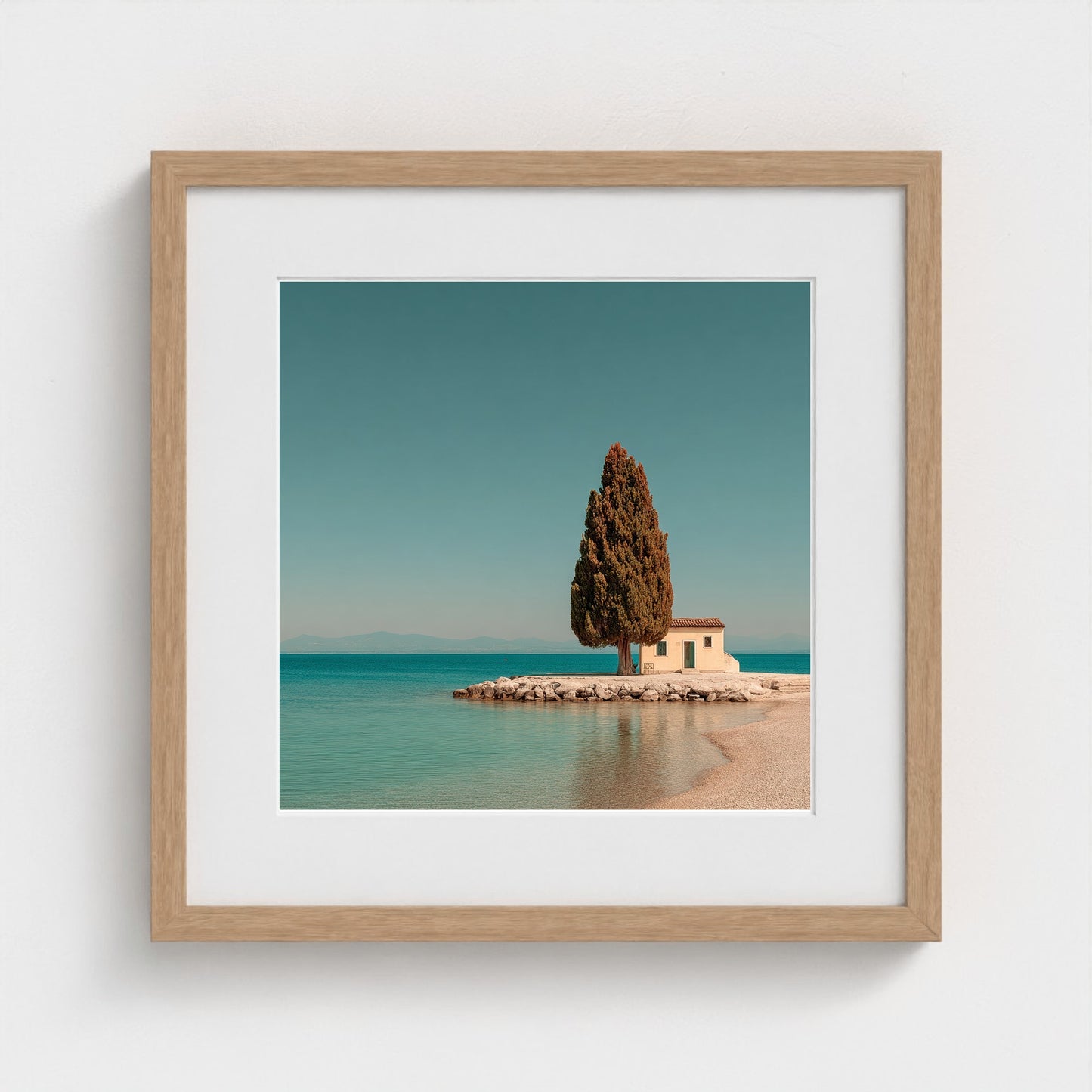 single-italian-cypress-on-a-small-promontory-lak 16x16-natural frame frame
