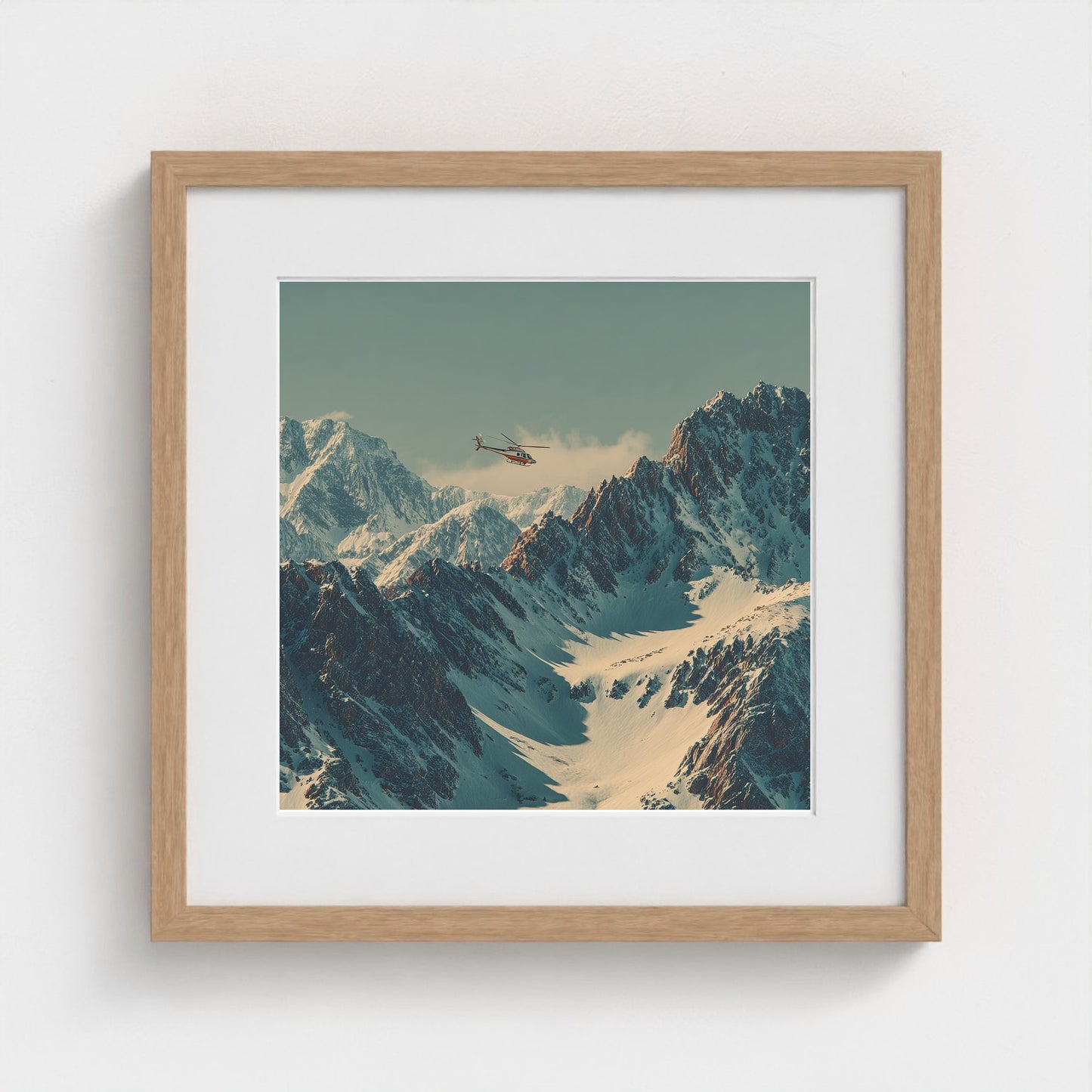 helicopter-in-colorodo-mountains-skiing-60s-retr 16x16-natural frame frame