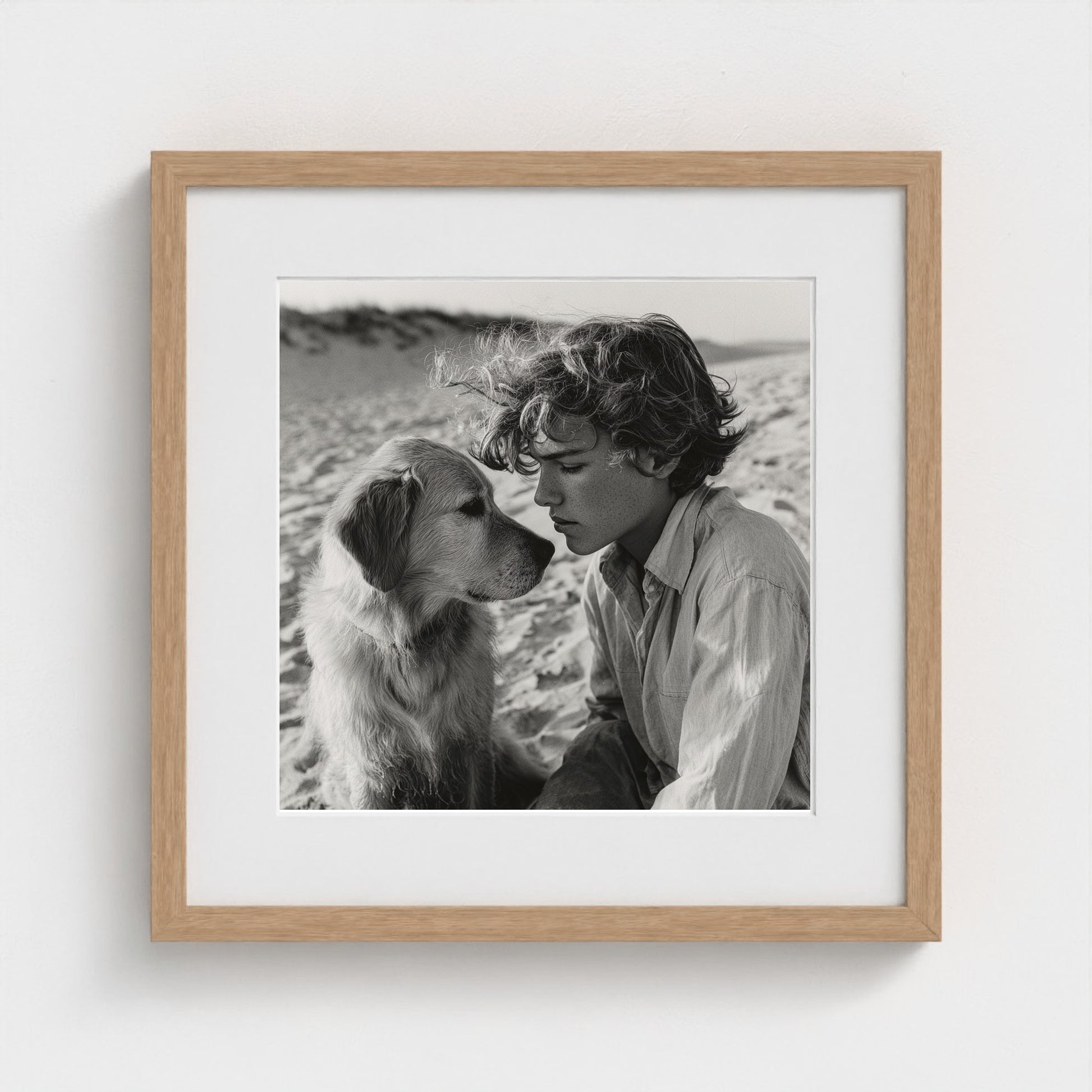 black-and-white-dog-portrait-on-sandy-beach-cine 16x16-natural frame frame