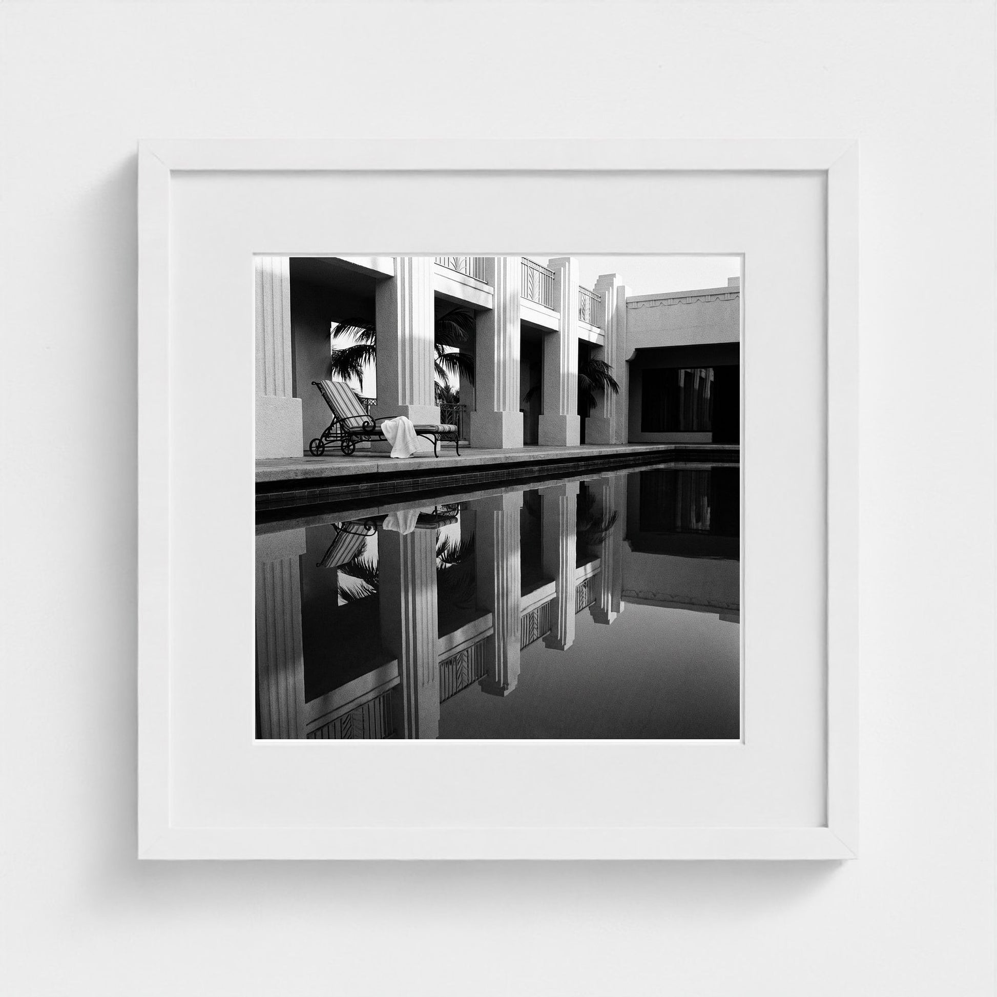 hotel-pool-dawn 16x16-white frame frame