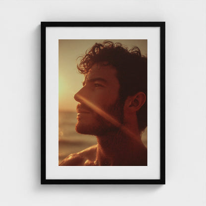 portrait-of-man-gazing-out-at-ocean-polaroid-sty 18x24-black frame frame