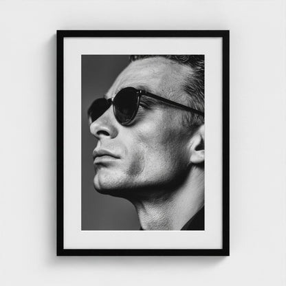 black-and-white-portrait-of-a-cool-guy-in-sungla 18x24-black frame frame