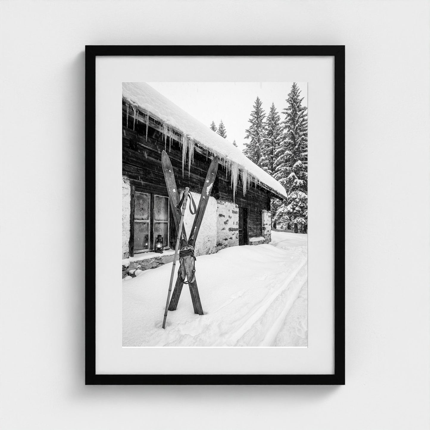 bw-gone-skiing 18x24-black frame frame