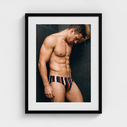 2026 03 12 20 42 00 Striped Brief Shower 18x24-black frame — Fire Island Modern