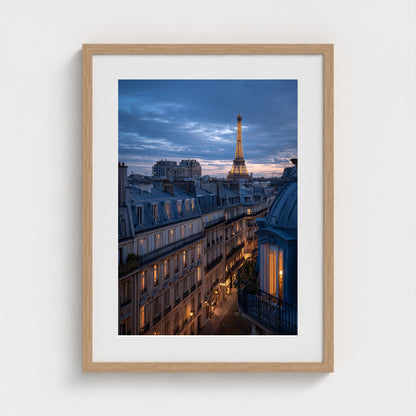 parisian-zinc-rooftops-at-blue-hour-distant-towe 18x24-natural frame frame