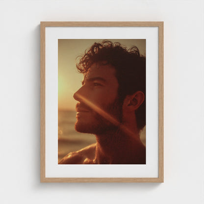 portrait-of-man-gazing-out-at-ocean-polaroid-sty 18x24-natural frame frame