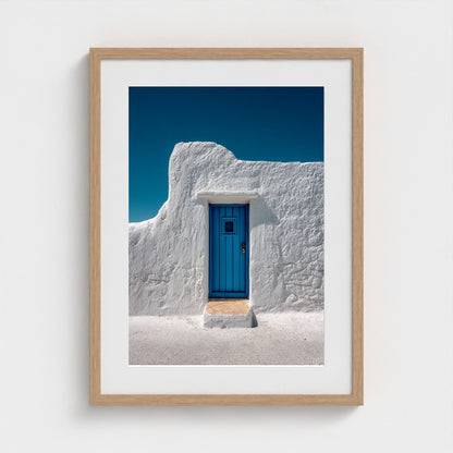 single-cycladic-blue-door-set-in-smooth-white-pl 18x24-natural frame frame