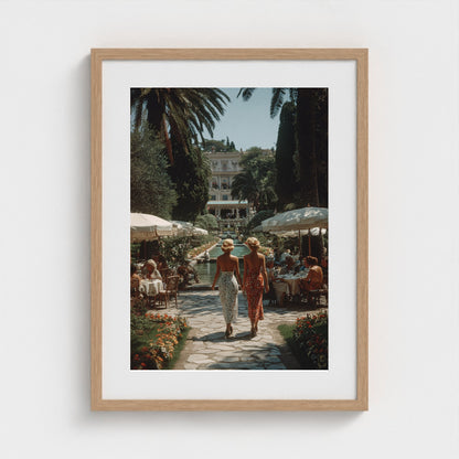 sunlit-italian-villa-garden-fashionable-women-in 18x24-natural frame frame