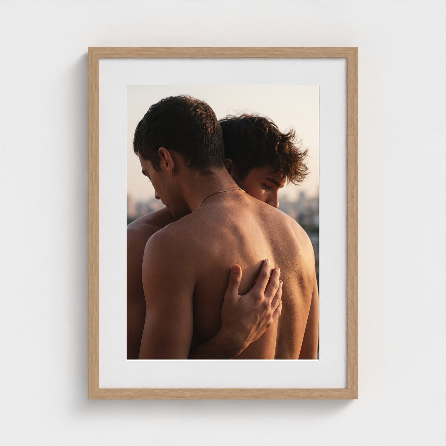 2026 03 12 19 42 00 Back Embrace Sunset 18x24-natural frame — Fire Island Modern