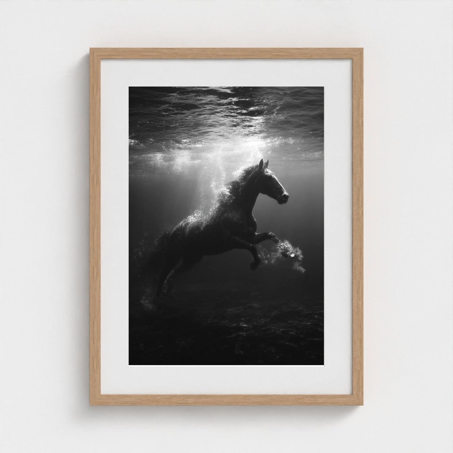 surreal-underwater-scene-of-horse-suspended-mid 18x24-natural frame frame