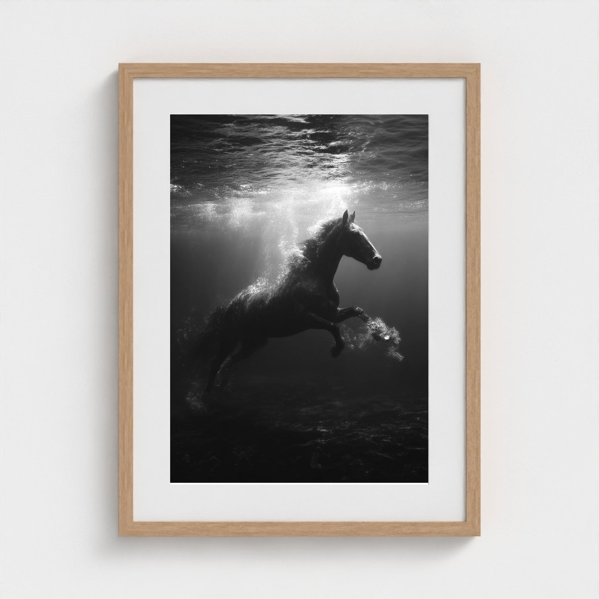 surreal-underwater-scene-of-horse-suspended-mid 18x24-natural frame frame