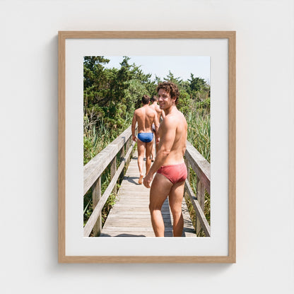 2026 03 12 20 26 00 Boardwalk Three Men 18x24-natural frame — Fire Island Modern