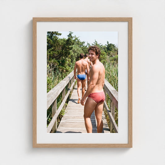 2026 03 12 20 26 00 Boardwalk Three Men 18x24-natural frame — Fire Island Modern