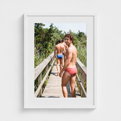 2026 03 12 20 26 00 Boardwalk Three Men 18x24-white frame — Fire Island Modern