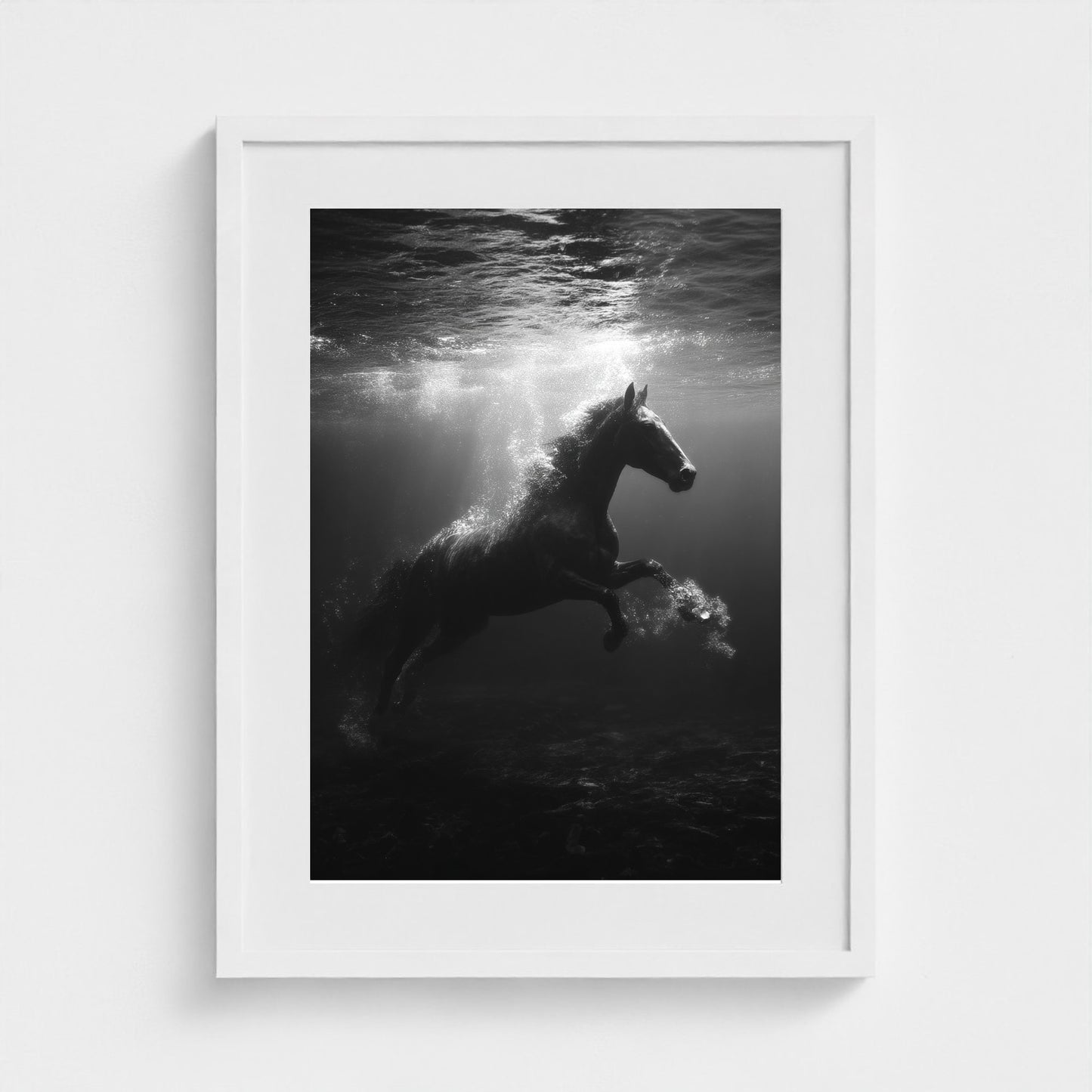 surreal-underwater-scene-of-horse-suspended-mid 18x24-white frame frame