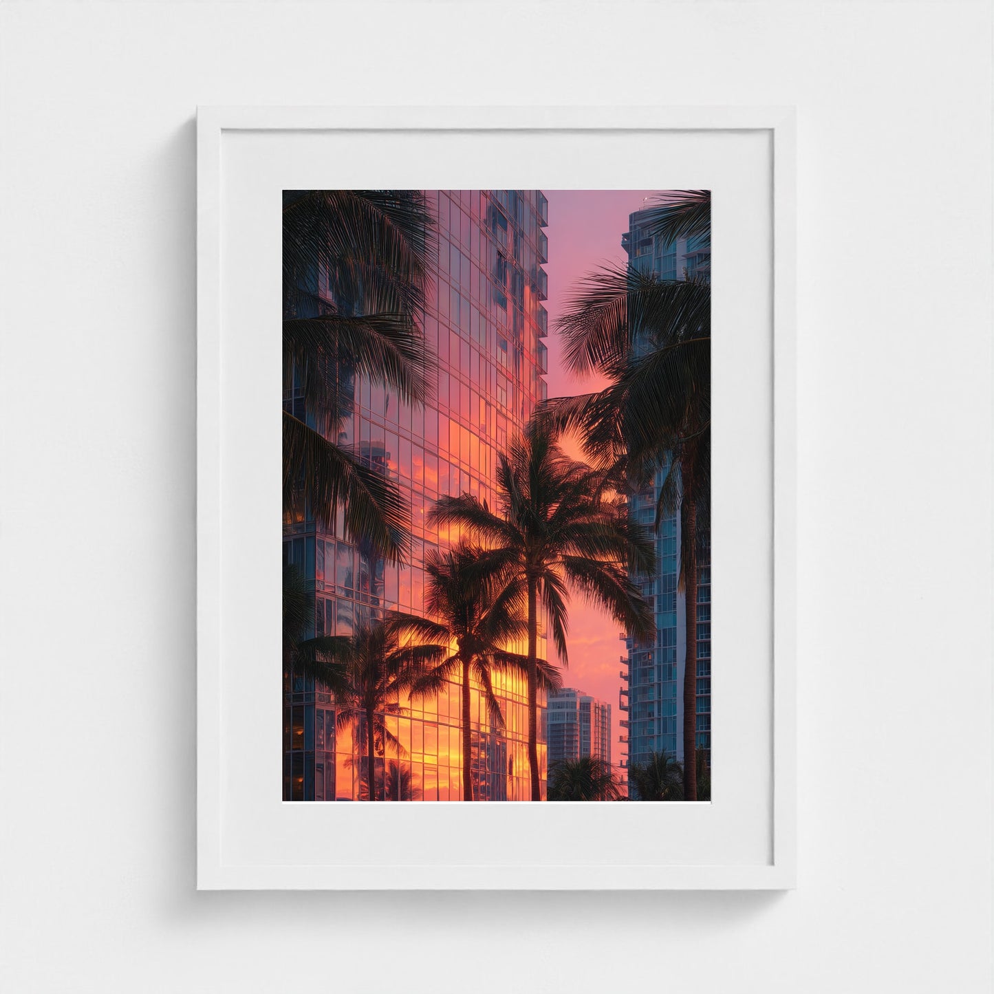 golden-hour-reflections-on-miami-modernist-high 18x24-white frame frame